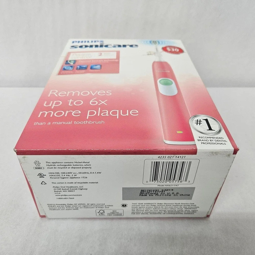 Philips Sonicare 2 Series Plaque Control Electric Toothbrush Pink HX6211/47 NEW